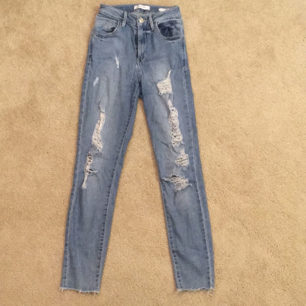 Guess super high rise distressed cutoff light wash